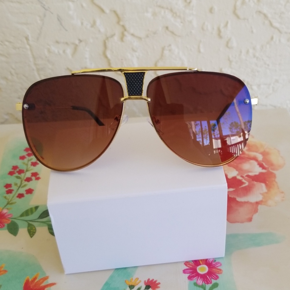 2019 AVIATOR STYLE CLEAR LENS 2 TONE UNISEX SUNGL - Picture 3 of 4